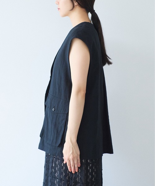 yuni(ユニ )の「高密度Cotton/Linen ベスト(シャツ/ブラウス・レディース・アイボリー/ブラック・FREE)」の20枚目の写真