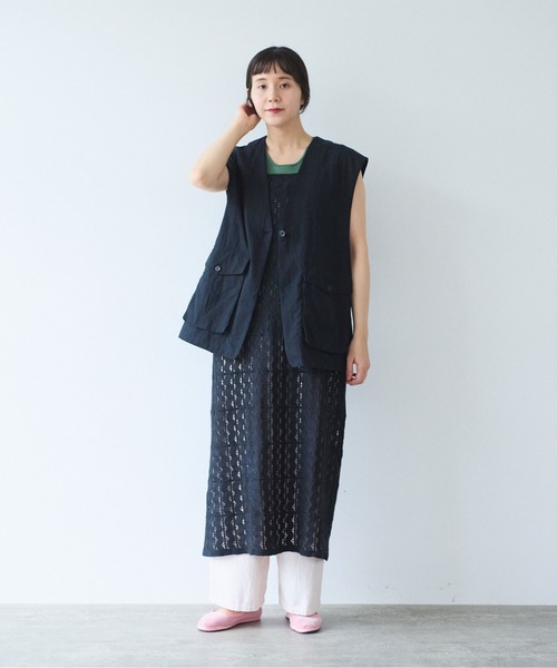 yuni(ユニ )の「高密度Cotton/Linen ベスト(シャツ/ブラウス・レディース・アイボリー/ブラック・FREE)」の12枚目の写真