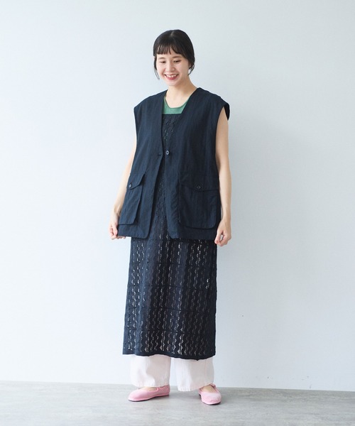 yuni(ユニ )の「高密度Cotton/Linen ベスト(シャツ/ブラウス・レディース・アイボリー/ブラック・FREE)」の13枚目の写真