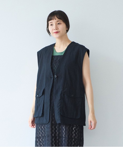 yuni(ユニ )の「高密度Cotton/Linen ベスト(シャツ/ブラウス・レディース・アイボリー/ブラック・FREE)」の16枚目の写真