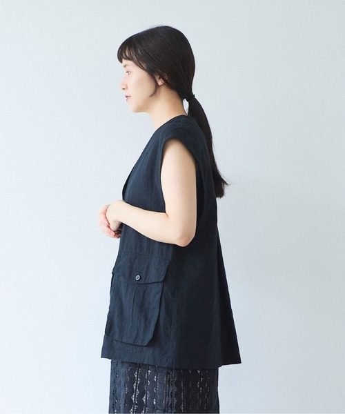 yuni(ユニ )の「高密度Cotton/Linen ベスト(シャツ/ブラウス・レディース・アイボリー/ブラック・FREE)」の17枚目の写真
