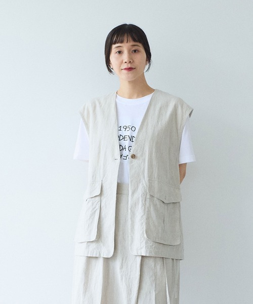 yuni(ユニ )の「高密度Cotton/Linen ベスト(シャツ/ブラウス・レディース・アイボリー/ブラック・FREE)」の6枚目の写真