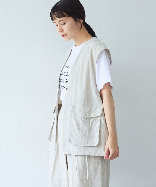 yuni(ユニ )の「高密度Cotton/Linen ベスト(シャツ/ブラウス・レディース・アイボリー/ブラック・FREE)」の8枚目の写真