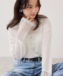 VIS | ラメメッシュスリーブ切り替えシアーロンT(Tシャツ/カットソー)