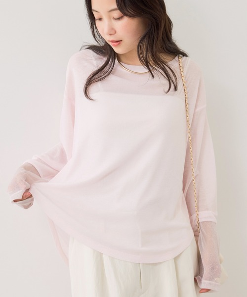 VIS（ビス）の「ラメメッシュスリーブ切り替えシアーロンT（Tシャツ/カットソー・レディース・ブラック/ホワイト/ピンク/ライトグレー・FREE）」の4枚目の写真