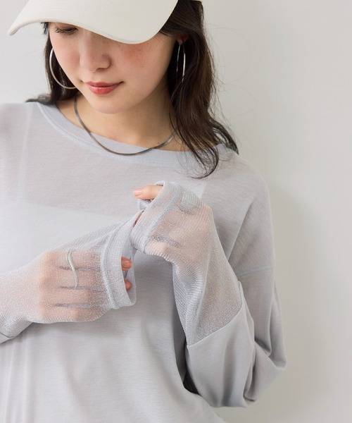 VIS（ビス）の「ラメメッシュスリーブ切り替えシアーロンT（Tシャツ/カットソー・レディース・ブラック/ホワイト/ピンク/ライトグレー・FREE）」の3枚目の写真