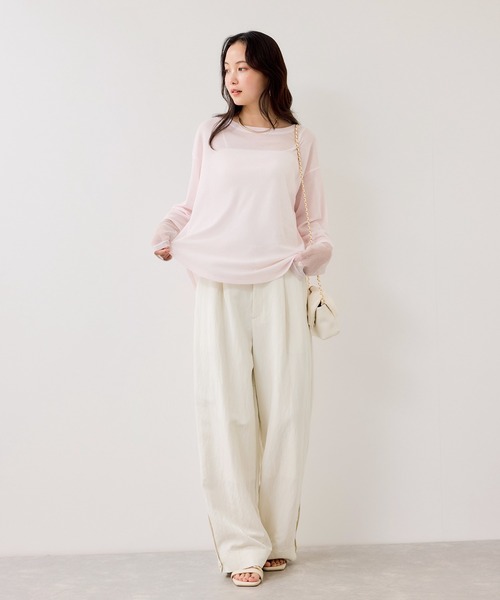 VIS（ビス）の「ラメメッシュスリーブ切り替えシアーロンT（Tシャツ/カットソー・レディース・ブラック/ホワイト/ピンク/ライトグレー・FREE）」の14枚目の写真