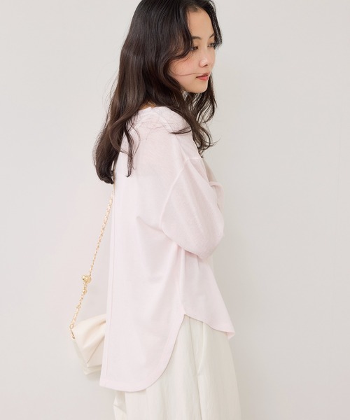 VIS（ビス）の「ラメメッシュスリーブ切り替えシアーロンT（Tシャツ/カットソー・レディース・ブラック/ホワイト/ピンク/ライトグレー・FREE）」の12枚目の写真