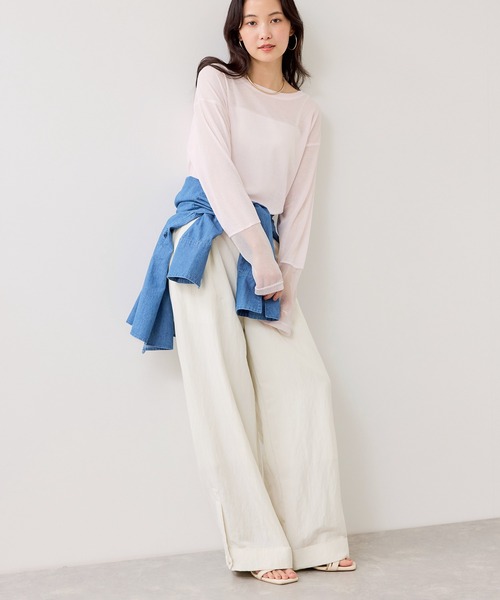 VIS（ビス）の「ラメメッシュスリーブ切り替えシアーロンT（Tシャツ/カットソー・レディース・ブラック/ホワイト/ピンク/ライトグレー・FREE）」の18枚目の写真