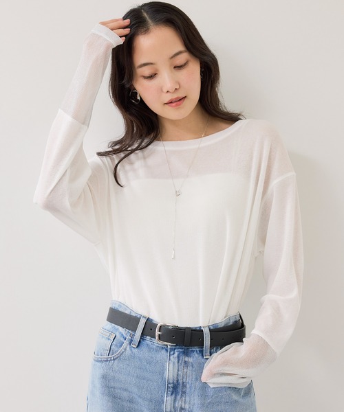 VIS（ビス）の「ラメメッシュスリーブ切り替えシアーロンT（Tシャツ/カットソー・レディース・ブラック/ホワイト/ピンク/ライトグレー・FREE）」の20枚目の写真