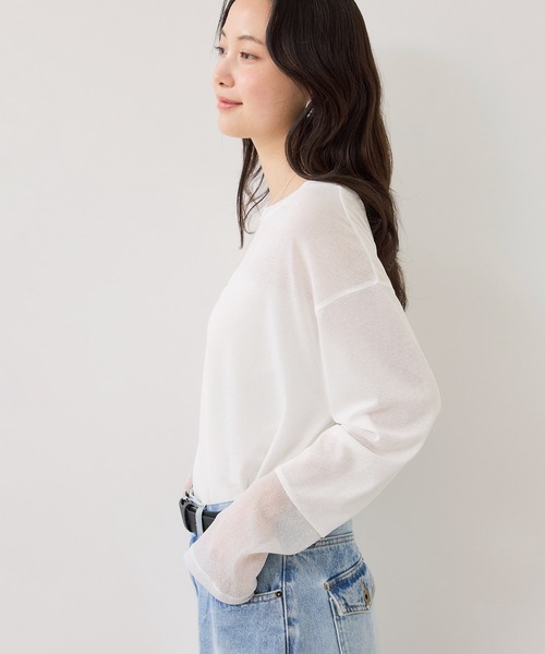 VIS（ビス）の「ラメメッシュスリーブ切り替えシアーロンT（Tシャツ/カットソー・レディース・ブラック/ホワイト/ピンク/ライトグレー・FREE）」の21枚目の写真