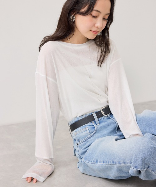 VIS（ビス）の「ラメメッシュスリーブ切り替えシアーロンT（Tシャツ/カットソー・レディース・ブラック/ホワイト/ピンク/ライトグレー・FREE）」の22枚目の写真