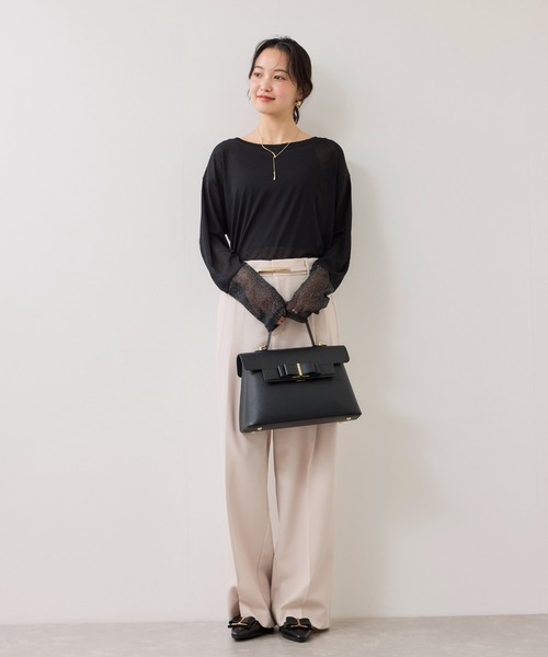 VIS（ビス）の「ラメメッシュスリーブ切り替えシアーロンT（Tシャツ/カットソー・レディース・ブラック/ホワイト/ピンク/ライトグレー・FREE）」の8枚目の写真