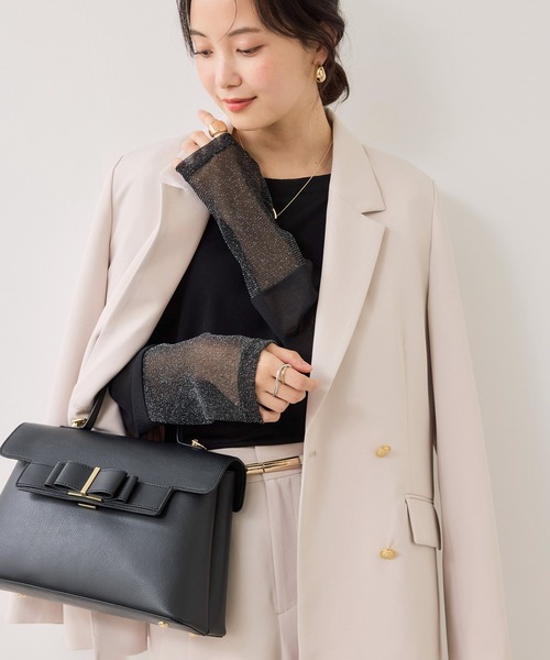 VIS（ビス）の「ラメメッシュスリーブ切り替えシアーロンT（Tシャツ/カットソー・レディース・ブラック/ホワイト/ピンク/ライトグレー・FREE）」の9枚目の写真