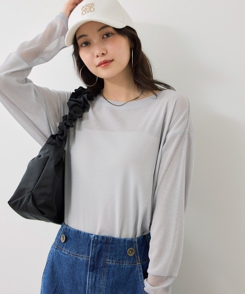 VIS（ビス）の「ラメメッシュスリーブ切り替えシアーロンT（Tシャツ/カットソー・レディース・ブラック/ホワイト/ピンク/ライトグレー・FREE）」の19枚目の写真