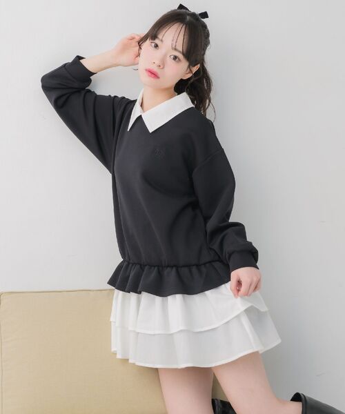 ems excite（エムズエキサイト）の「レイヤード風フリルOP（ワンピース・レディース・ブラック/ライトグレー・FREE）」の3枚目の写真