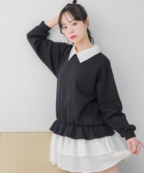 ems excite（エムズエキサイト）の「レイヤード風フリルOP（ワンピース・レディース・ブラック/ライトグレー・FREE）」の4枚目の写真