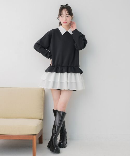 ems excite（エムズエキサイト）の「レイヤード風フリルOP（ワンピース・レディース・ブラック/ライトグレー・FREE）」の5枚目の写真