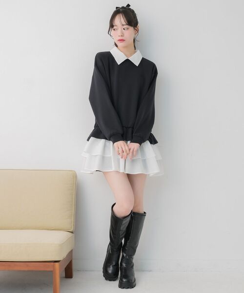 ems excite（エムズエキサイト）の「レイヤード風フリルOP（ワンピース・レディース・ブラック/ライトグレー・FREE）」の6枚目の写真