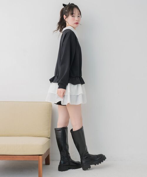 ems excite（エムズエキサイト）の「レイヤード風フリルOP（ワンピース・レディース・ブラック/ライトグレー・FREE）」の7枚目の写真