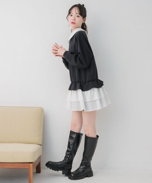 ems excite（エムズエキサイト）の「レイヤード風フリルOP（ワンピース・レディース・ブラック/ライトグレー・FREE）」の9枚目の写真