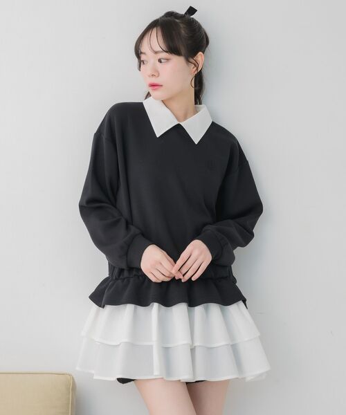 ems excite（エムズエキサイト）の「レイヤード風フリルOP（ワンピース・レディース・ブラック/ライトグレー・FREE）」の10枚目の写真