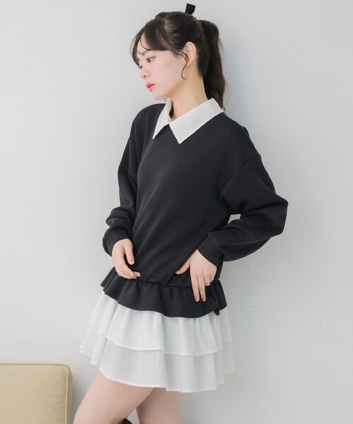 ems excite（エムズエキサイト）の「レイヤード風フリルOP（ワンピース・レディース・ブラック/ライトグレー・FREE）」の13枚目の写真