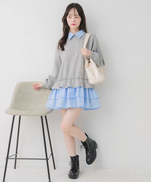 ems excite（エムズエキサイト）の「レイヤード風フリルOP（ワンピース・レディース・ブラック/ライトグレー・FREE）」の14枚目の写真