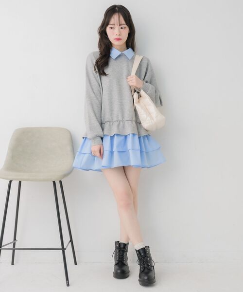 ems excite（エムズエキサイト）の「レイヤード風フリルOP（ワンピース・レディース・ブラック/ライトグレー・FREE）」の15枚目の写真