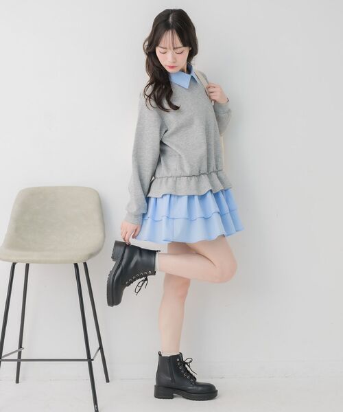 ems excite（エムズエキサイト）の「レイヤード風フリルOP（ワンピース・レディース・ブラック/ライトグレー・FREE）」の16枚目の写真