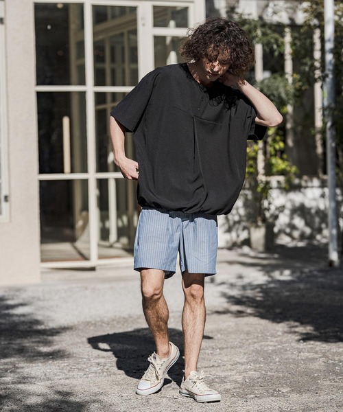 CAMBIO(カンビオ)の「mt10260-Stretch Tropical Hem Shirring Short Sleeve Pullover プルオーバー(S67426cmb)(Tシャツ/カットソー・メンズ・チャコール/ダークベージュ/キナリ/ブラック・S/M/L)」の11枚目の写真