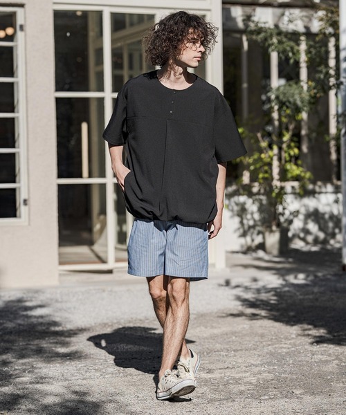 CAMBIO(カンビオ)の「mt10260-Stretch Tropical Hem Shirring Short Sleeve Pullover プルオーバー(S67426cmb)(Tシャツ/カットソー・メンズ・チャコール/ダークベージュ/キナリ/ブラック・S/M/L)」の12枚目の写真