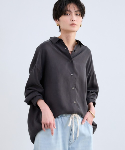 BARNYARDSTORM（バンヤードストーム）の「BARNYARDSTORM / キュプラフィブリルシャツ【JAPAN FABRIC】（シャツ/ブラウス・レディース・チャコールグレー/オフホワイト・FREE）」の9枚目の写真