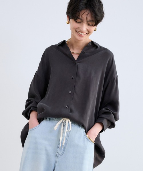 BARNYARDSTORM（バンヤードストーム）の「BARNYARDSTORM / キュプラフィブリルシャツ【JAPAN FABRIC】（シャツ/ブラウス・レディース・チャコールグレー/オフホワイト・FREE）」の12枚目の写真