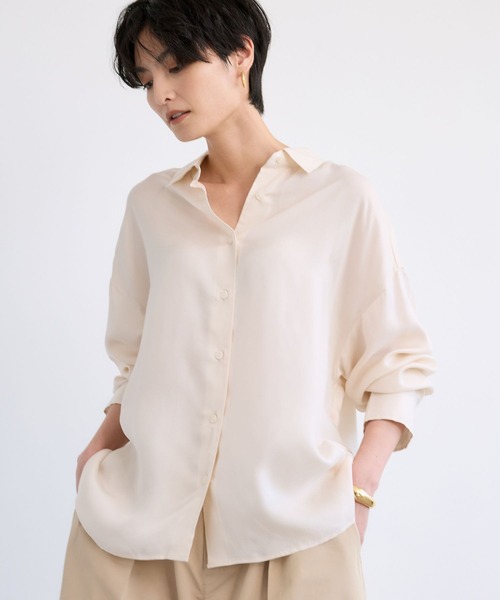 BARNYARDSTORM（バンヤードストーム）の「BARNYARDSTORM / キュプラフィブリルシャツ【JAPAN FABRIC】（シャツ/ブラウス・レディース・チャコールグレー/オフホワイト・FREE）」の4枚目の写真