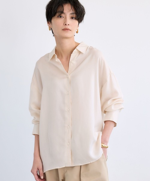 BARNYARDSTORM（バンヤードストーム）の「BARNYARDSTORM / キュプラフィブリルシャツ【JAPAN FABRIC】（シャツ/ブラウス・レディース・チャコールグレー/オフホワイト・FREE）」の5枚目の写真