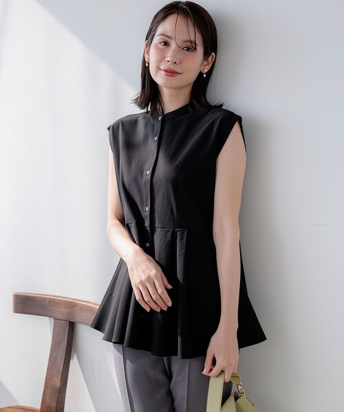 組曲 L(クミキョク オオキイサイズ)の「ツイルジャージーペプラム カットソー(Tシャツ/カットソー・レディース・ブラック系・7/6/5)」の1枚目の写真