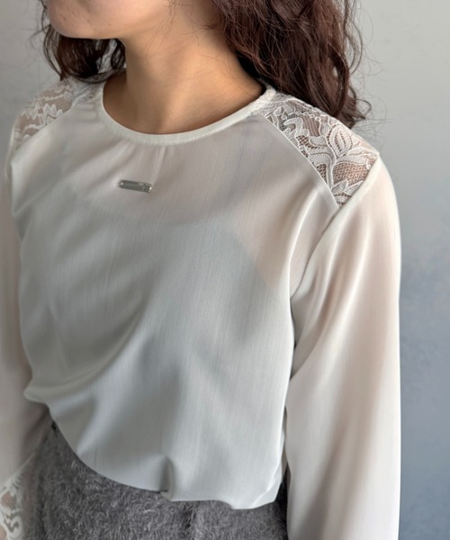&g'aime(アンジェム)の「【&g'aime 】シアー&レーストップス Sheer & Lace Mixed Top(Tシャツ/カットソー・レディース・ホワイト/ブラック・FREE)」の6枚目の写真