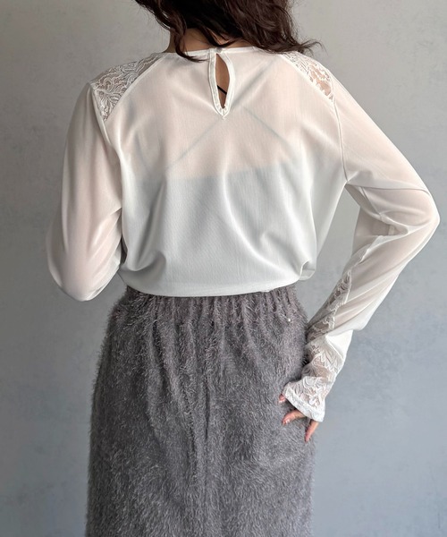 &g'aime(アンジェム)の「【&g'aime 】シアー&レーストップス Sheer & Lace Mixed Top(Tシャツ/カットソー・レディース・ホワイト/ブラック・FREE)」の10枚目の写真