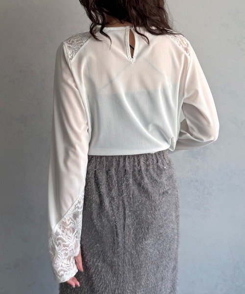&g'aime(アンジェム)の「【&g'aime 】シアー&レーストップス Sheer & Lace Mixed Top(Tシャツ/カットソー・レディース・ホワイト/ブラック・FREE)」の11枚目の写真