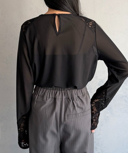 &g'aime(アンジェム)の「【&g'aime 】シアー&レーストップス Sheer & Lace Mixed Top(Tシャツ/カットソー・レディース・ホワイト/ブラック・FREE)」の21枚目の写真
