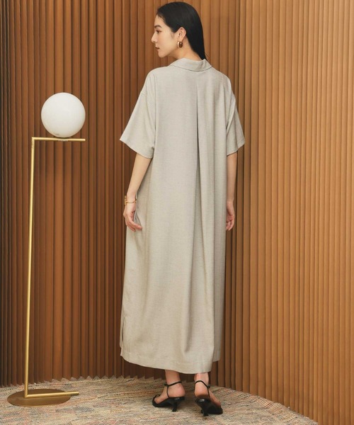 ELFRANK(エルフランク)の「リネンライクスキッパーAライン半袖ロングシャツワンピース【洗える】(シャツワンピース・レディース・グレイッシュベージュ/チャコールグレー・L/M)」の6枚目の写真