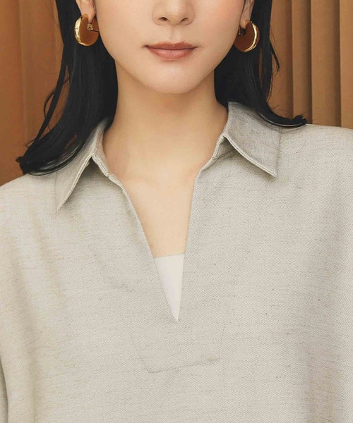 ELFRANK(エルフランク)の「リネンライクスキッパーAライン半袖ロングシャツワンピース【洗える】(シャツワンピース・レディース・グレイッシュベージュ/チャコールグレー・L/M)」の9枚目の写真