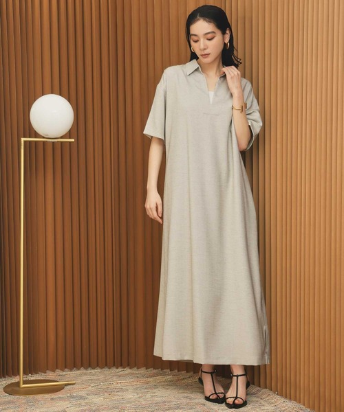 ELFRANK(エルフランク)の「リネンライクスキッパーAライン半袖ロングシャツワンピース【洗える】(シャツワンピース・レディース・グレイッシュベージュ/チャコールグレー・L/M)」の10枚目の写真