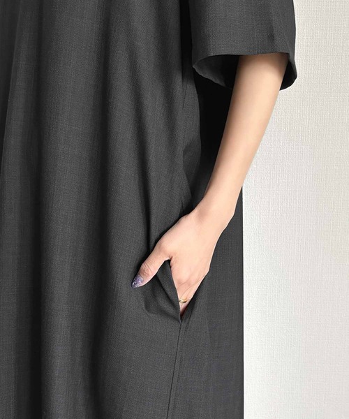 ELFRANK(エルフランク)の「リネンライクスキッパーAライン半袖ロングシャツワンピース【洗える】(シャツワンピース・レディース・グレイッシュベージュ/チャコールグレー・L/M)」の17枚目の写真