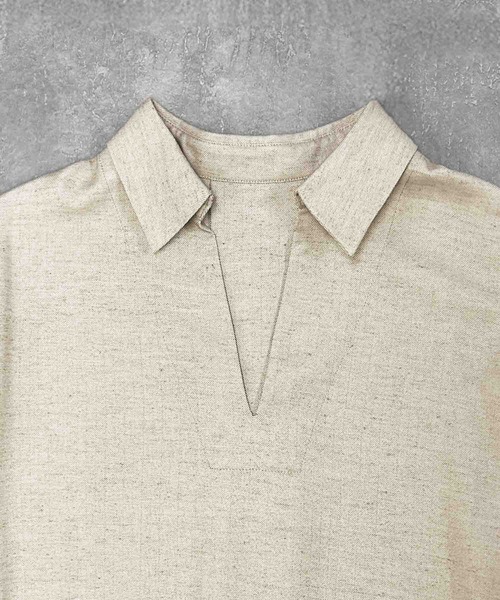ELFRANK(エルフランク)の「リネンライクスキッパーAライン半袖ロングシャツワンピース【洗える】(シャツワンピース・レディース・グレイッシュベージュ/チャコールグレー・L/M)」の19枚目の写真