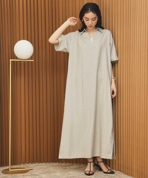 ELFRANK(エルフランク)の「リネンライクスキッパーAライン半袖ロングシャツワンピース【洗える】(シャツワンピース・レディース・グレイッシュベージュ/チャコールグレー・L/M)」の21枚目の写真