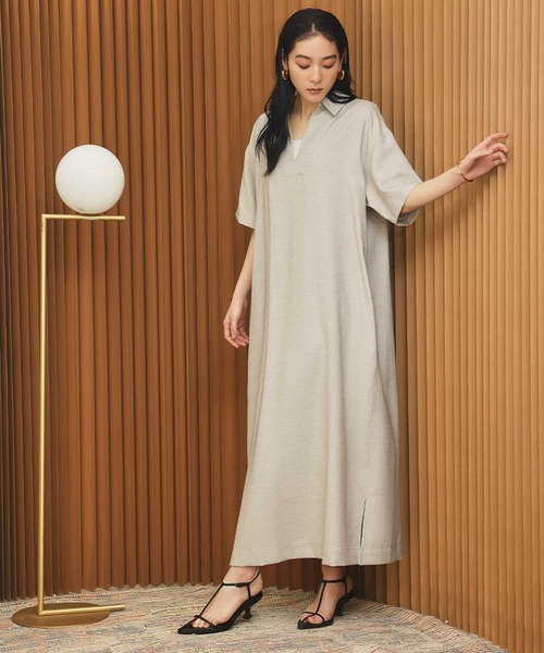 ELFRANK(エルフランク)の「リネンライクスキッパーAライン半袖ロングシャツワンピース【洗える】(シャツワンピース・レディース・グレイッシュベージュ/チャコールグレー・L/M)」の22枚目の写真