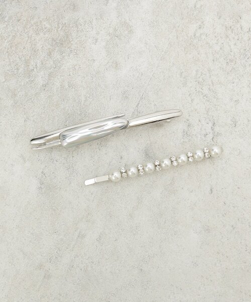 ヘアピン バレッタ ヘアクリップ　黒白　２点セット 2点セット】バレッタ ヘアピンセット（その他ヘアアクセサリー）｜COUP