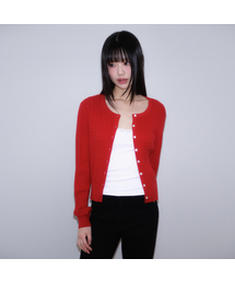 Cable Knit Basic Cardigan [Rose Red]
